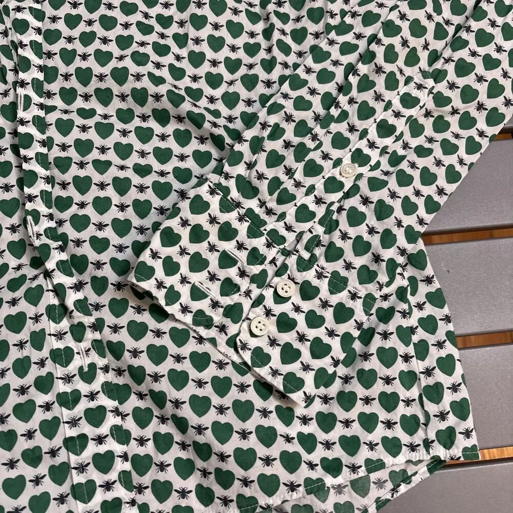 J. Crew Shirt Womens Size 10 Green Heart Fly Multicolor Long Sleeve Button Down - Picture 3 of 9